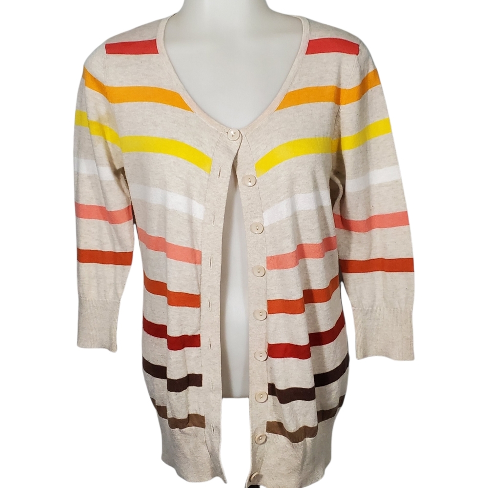 FOREVER 21 Striped Rainbow and Creme Cardigan Sz M